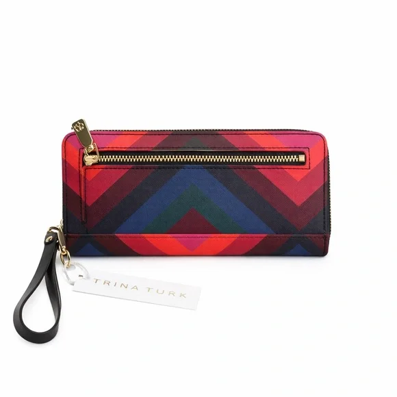 NWT Trina Turk Chevron Zip Around Wallet Wristlet Multicolor - Picture 2 of 3